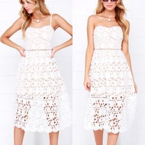 Lulus Pinnacle of Prestige Ivory Lace Midi Dress